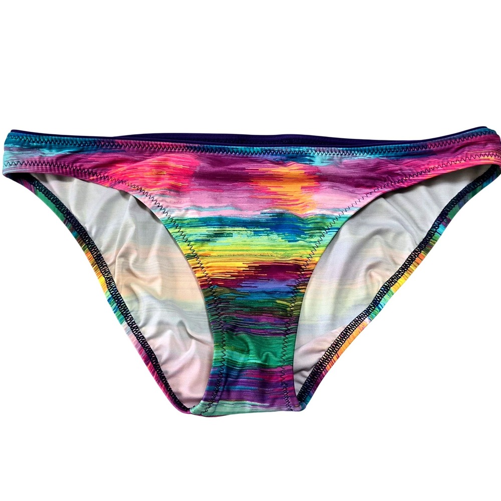 Women Size M Scoop Bikini Bottom Rainbow Abstract Print Multi Color
